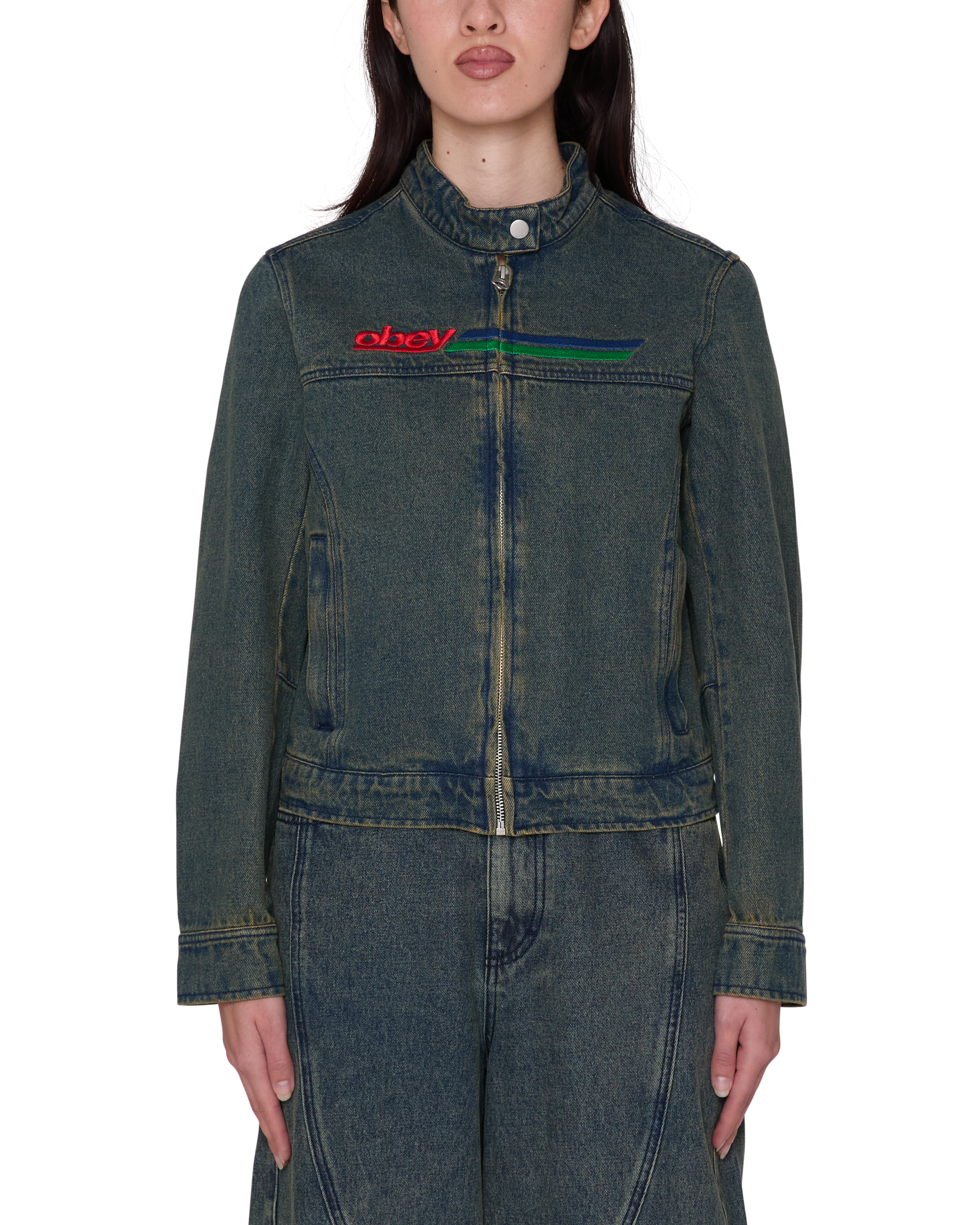 Obey Rove Moto Jacket Yellow Tint Wash Damen Jeansjacke Denim blau gelb